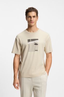 Tennis-artwork T-shirt in Pima cotton, Light Beige