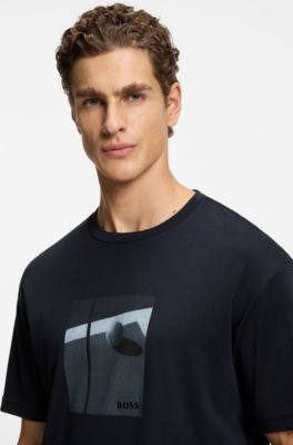 Camiseta en algod&oacute;n Pima con ilustraci&oacute;n de tenis, Azul oscuro