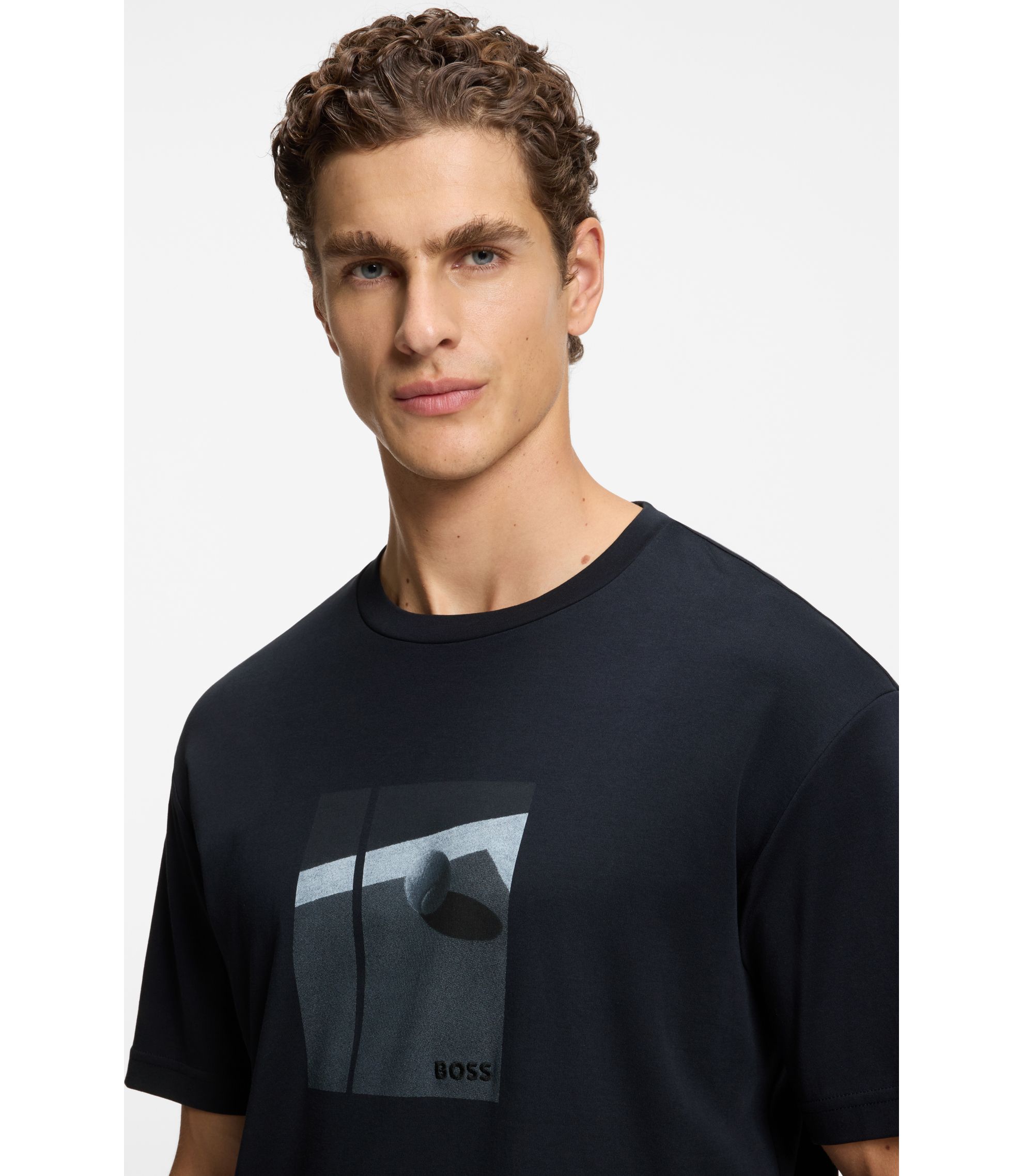 BOSS - Tennis-artwork T-shirt in Pima cotton - Dark Blue