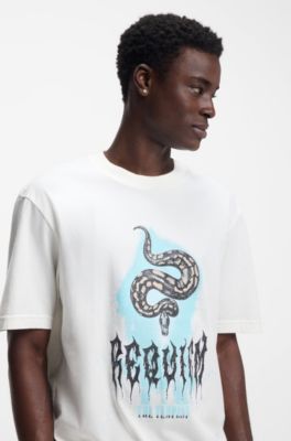 T-shirt en jersey de coton &agrave; logo artistique, Blanc