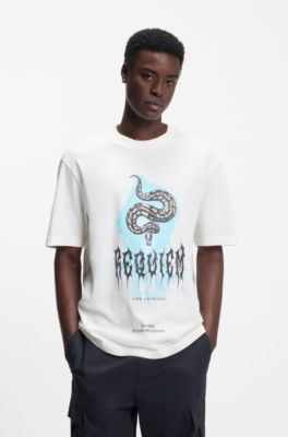 T-shirt en jersey de coton &agrave; logo artistique, Blanc