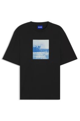 Camiseta de punto de algod&oacute;n con ilustraci&oacute;n estampada, Negro