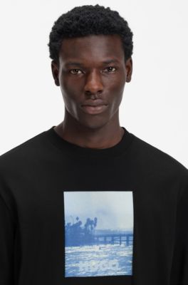 Camiseta de punto de algod&oacute;n con ilustraci&oacute;n estampada, Negro