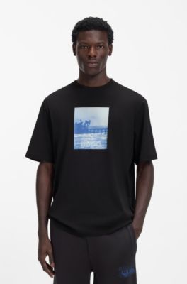 Camiseta de punto de algod&oacute;n con ilustraci&oacute;n estampada, Negro