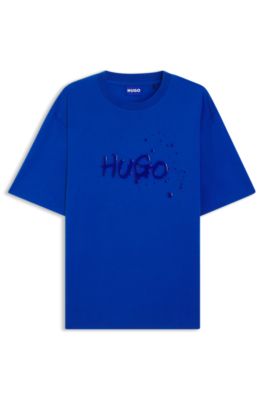Camiseta de punto de algod&oacute;n con ilustraci&oacute;n estampada, Celeste