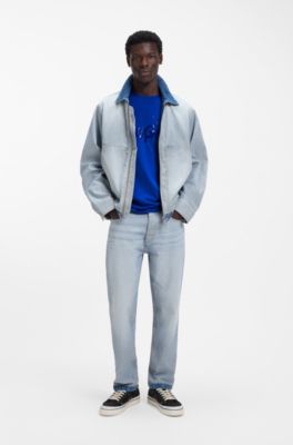 Printed-artwork T-shirt in cotton jersey, Light Blue