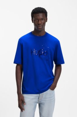 Camiseta de punto de algod&oacute;n con ilustraci&oacute;n estampada, Celeste