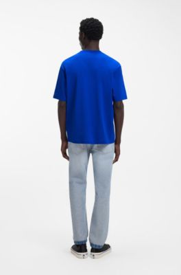 Camiseta de punto de algod&oacute;n con ilustraci&oacute;n estampada, Celeste