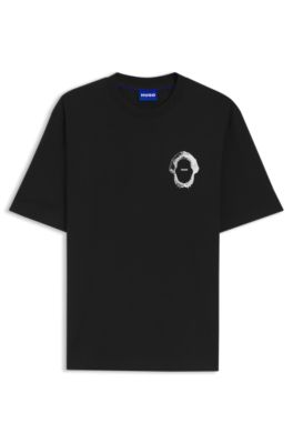 Camiseta de punto de algod&oacute;n con ilustraci&oacute;n marina, Negro