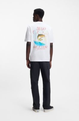Camiseta de punto de algod&oacute;n con ilustraci&oacute;n marina, Blanco