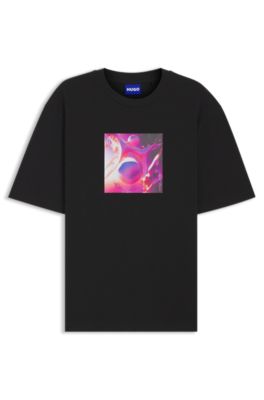 T-shirt en jersey de coton &agrave; motif color&eacute;, Noir