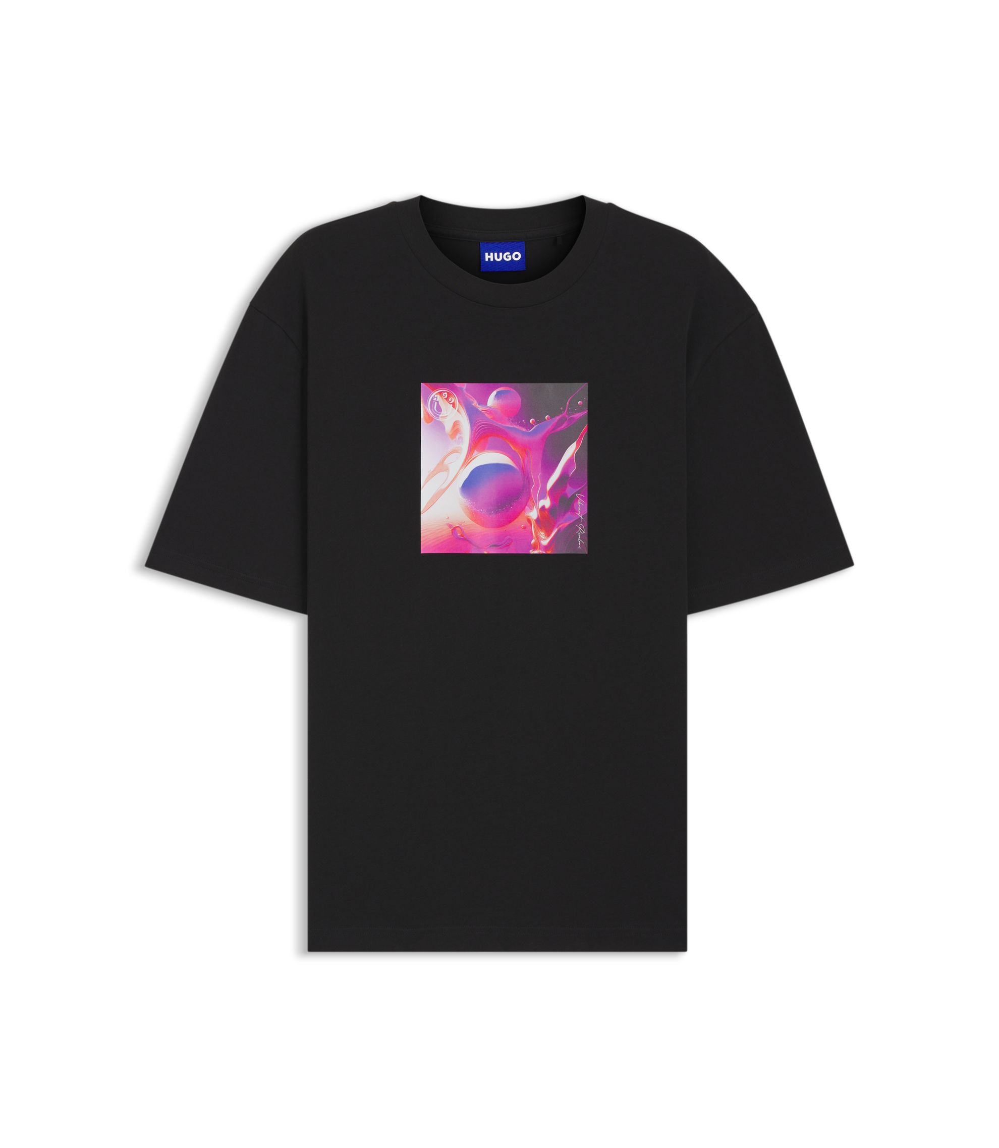 HUGO - Colourful-artwork T-shirt in cotton jersey - Black