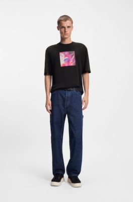 Camiseta de punto de algod&oacute;n con ilustraci&oacute;n a todo color, Negro