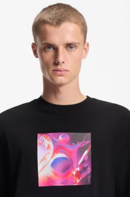 Camiseta de punto de algod&oacute;n con ilustraci&oacute;n a todo color, Negro