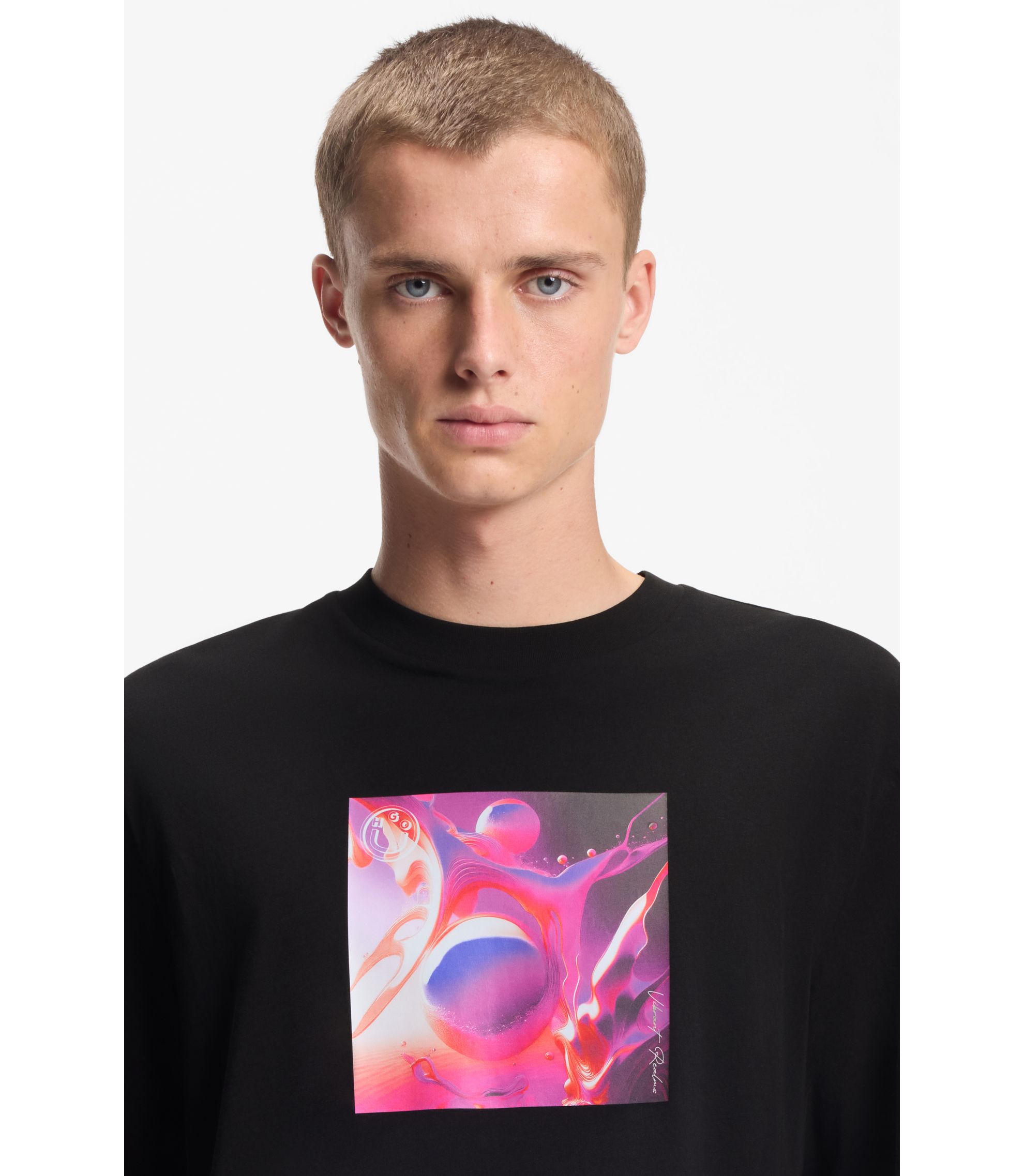 HUGO - Colourful-artwork T-shirt in cotton jersey - Black