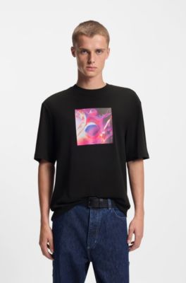 Camiseta de punto de algod&oacute;n con ilustraci&oacute;n a todo color, Negro