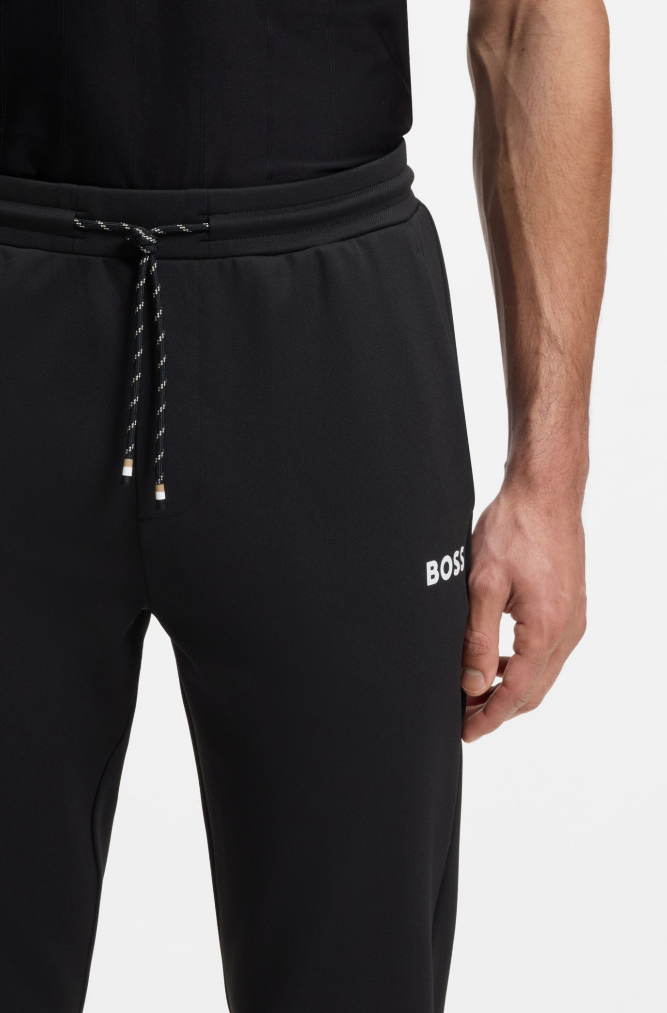 BOSS - Active Stretch-gabardine tracksuit bottoms with zipped hems