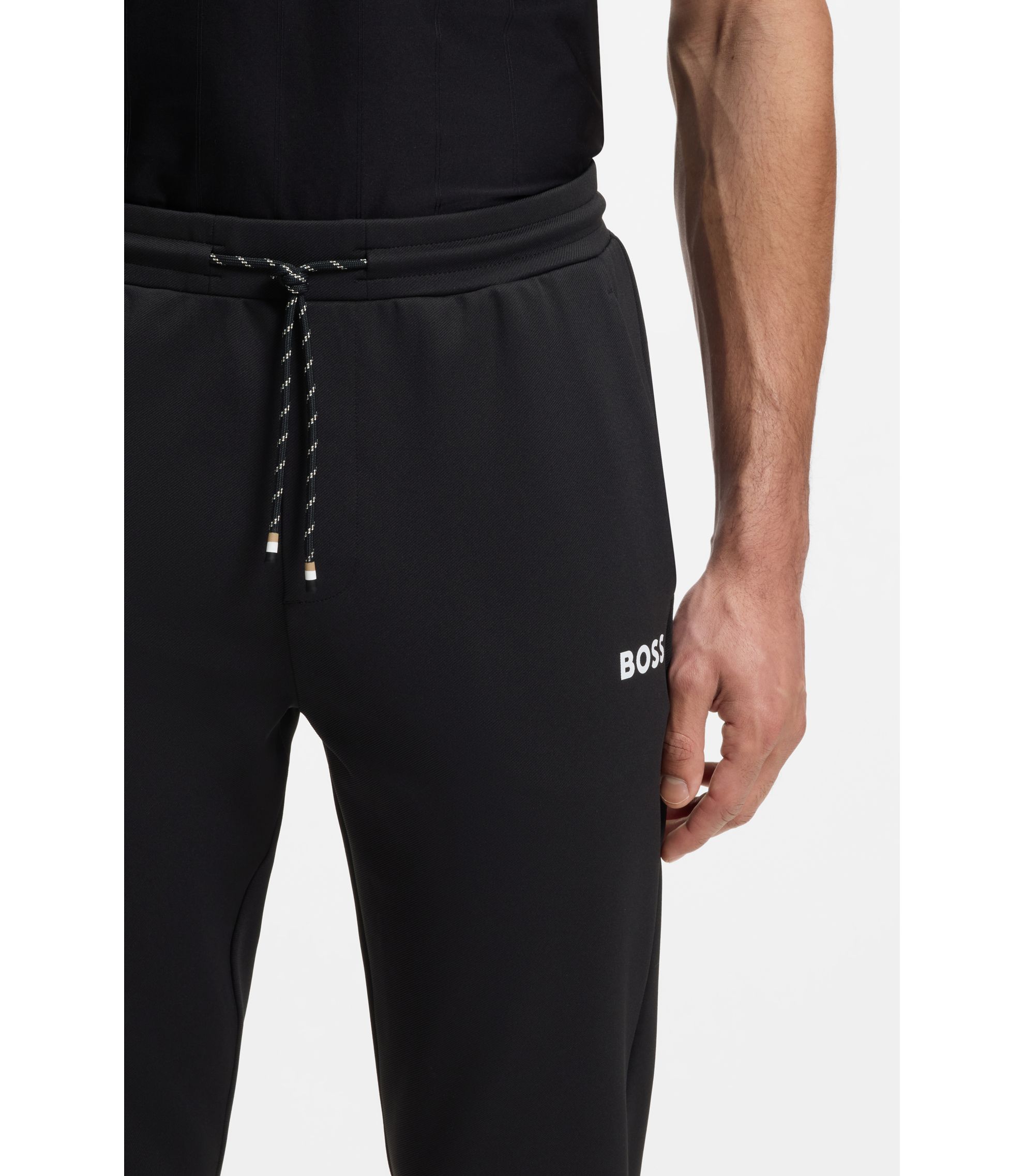 BOSS - Stretch-gabardine tracksuit bottoms with zipped hems - Black