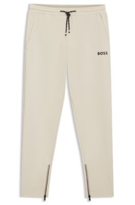 Stretch-gabardine tracksuit bottoms with zipped hems, Light Beige