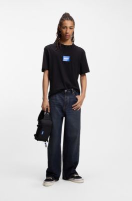 Camiseta de punto de algod&oacute;n con logo estampado, Negro