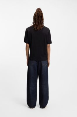 Camiseta de punto de algod&oacute;n con logo estampado, Negro