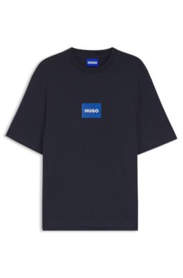 Camiseta de punto de algod&oacute;n con logo estampado, Azul oscuro