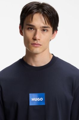 Camiseta de punto de algod&oacute;n con logo estampado, Azul oscuro