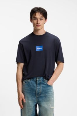 Camiseta de punto de algod&oacute;n con logo estampado, Azul oscuro