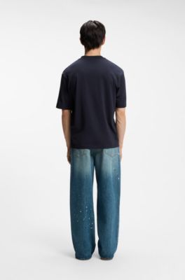 Camiseta de punto de algod&oacute;n con logo estampado, Azul oscuro