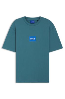 Logo-print T-shirt in cotton jersey, Turquoise