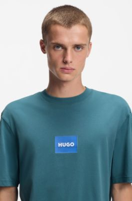 Logo-print T-shirt in cotton jersey, Turquoise