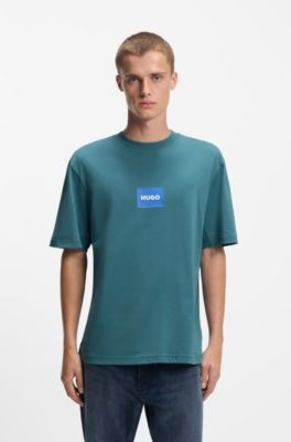 Logo-print T-shirt in cotton jersey, Turquoise