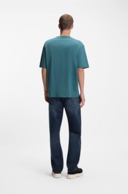 Logo-print T-shirt in cotton jersey, Turquoise