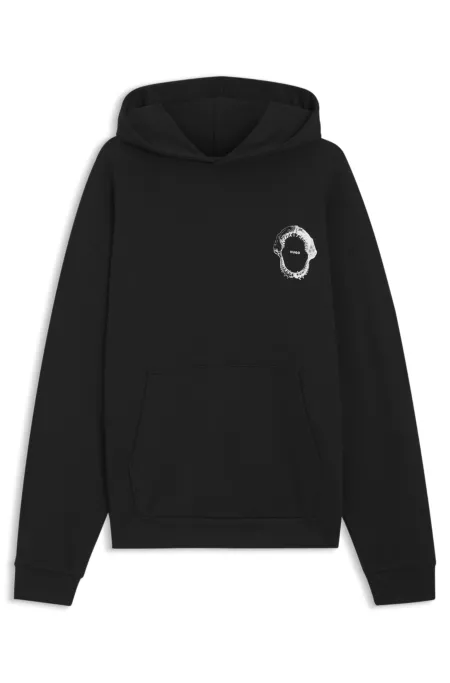 Marine-artwork hoodie in cotton terry