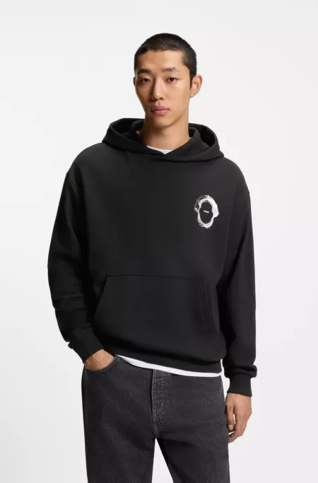 Marine-artwork hoodie in cotton terry