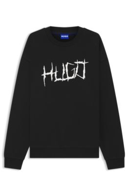 Sudadera de felpa de algod&oacute;n con ilustraci&oacute;n de logo, Negro
