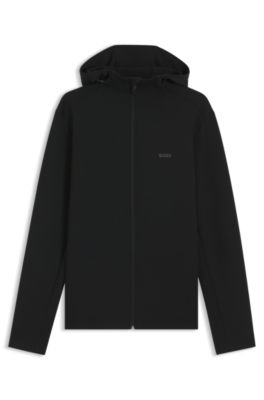Reflective-detail zip-up hoodie with odour control, Black