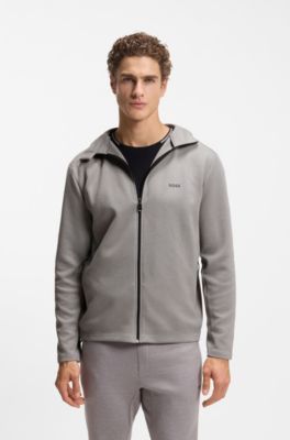 Reflective-detail zip-up hoodie with odour control, Light Grey