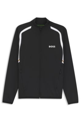 Zip-up sweatshirt in temperature-regulating stretch gabardine, Black