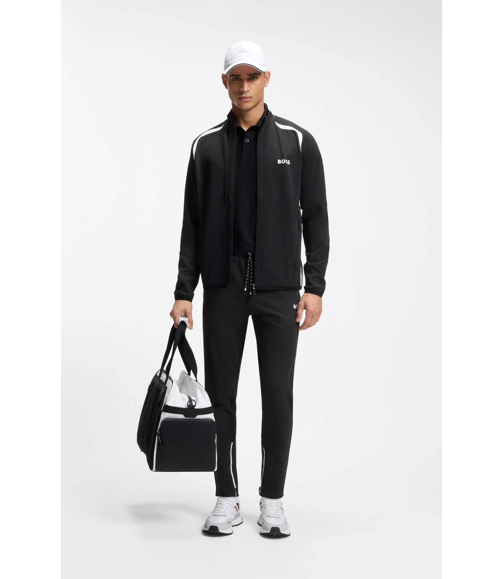 BOSS - Active Zip-up sweatshirt in stretch gabardine - Black