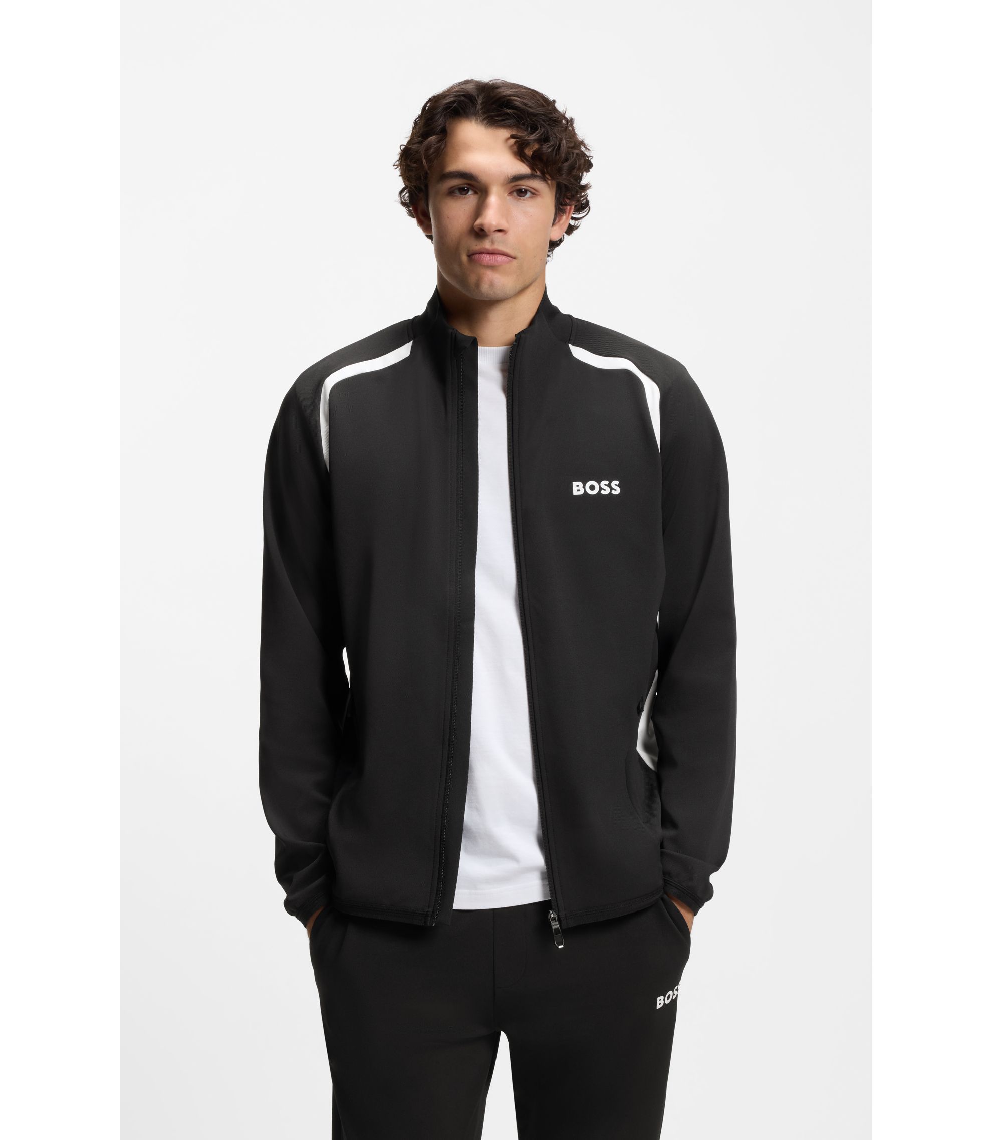 BOSS - Zip-up sweatshirt in temperature-regulating stretch