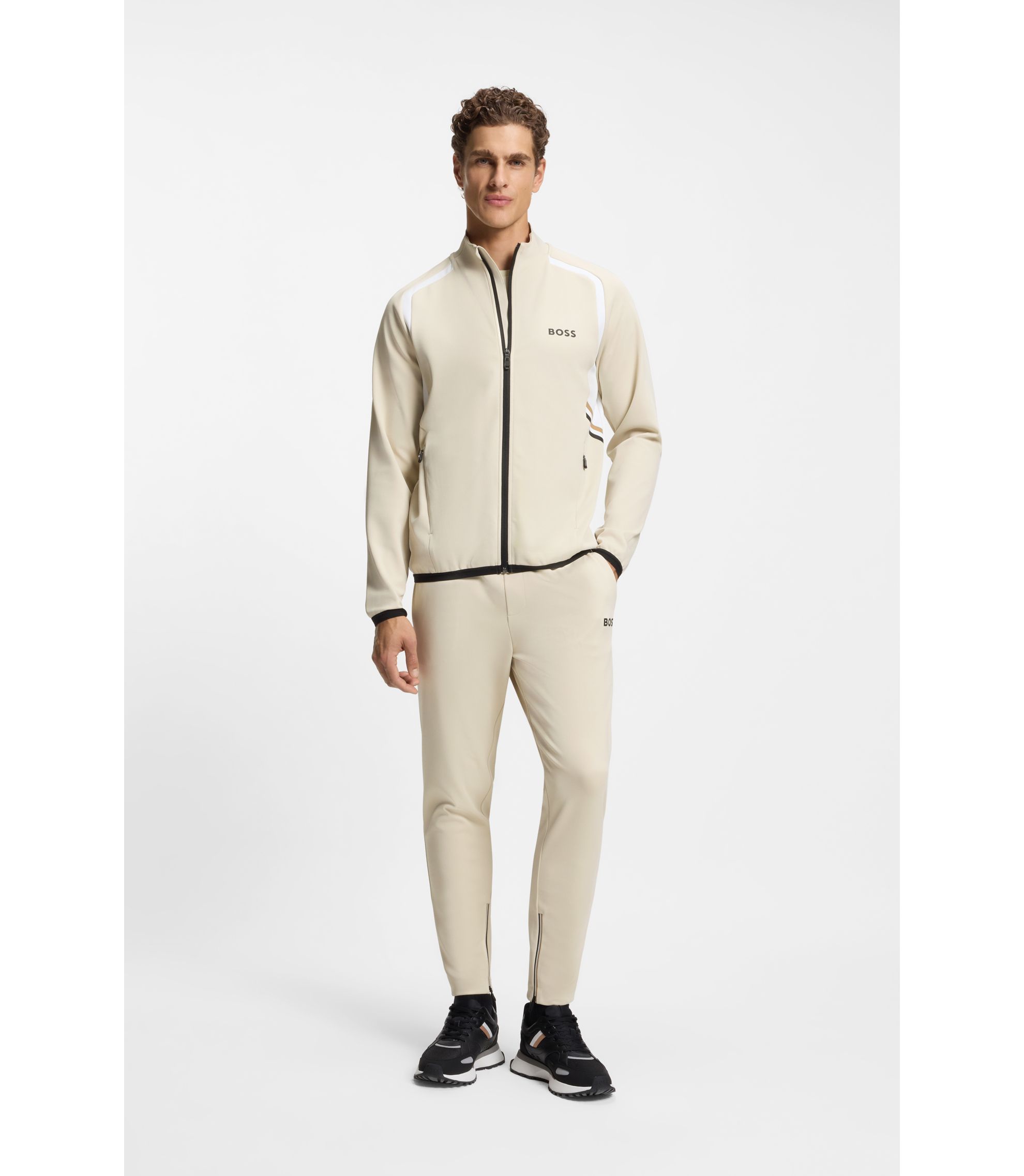 BOSS - Active Zip-up sweatshirt in stretch gabardine - Light Beige