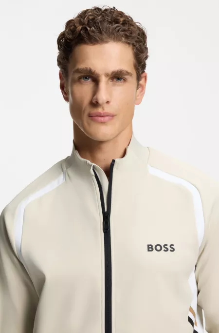 Zip-up sweatshirt in temperature-regulating stretch gabardine