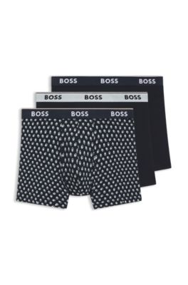 Paquete de tres calzoncillos b&oacute;xer de algod&oacute;n el&aacute;stico con logos en la cintura, Celeste