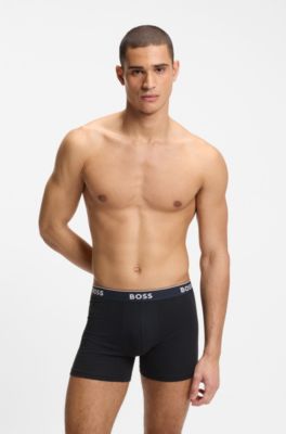 Three-pack of stretch-cotton boxer briefs with logo waistband, Light Blue