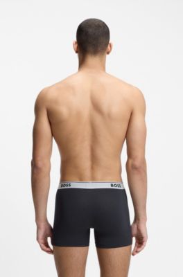 Three-pack of stretch-cotton boxer briefs with logo waistband, Light Blue