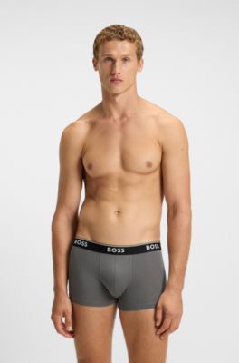 Three-pack of stretch-cotton trunks with logo waistbands, Light Grey