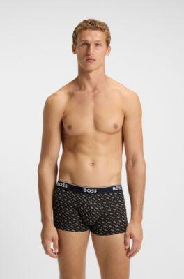 Lot de trois boxers courts en coton stretch &agrave; logo, Brun chin&eacute;