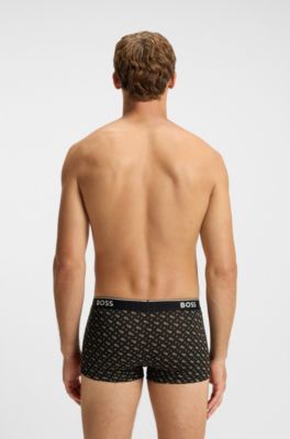 Lot de trois boxers courts en coton stretch &agrave; logo, Brun chin&eacute;