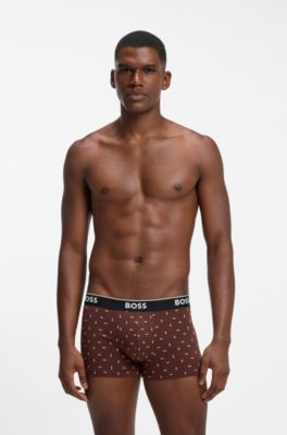Lot de trois boxers courts en coton stretch &agrave; logo, Marron